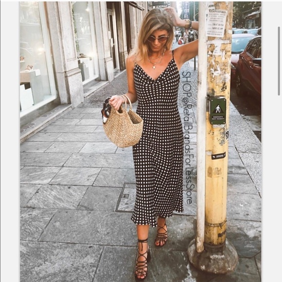 Zara Dresses & Skirts - New Zara Polka Dot Satin Cowl Neck Midi Dress M
